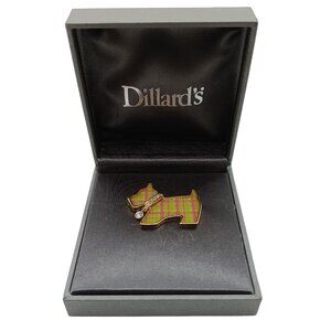 Dillards Vintage Plaid Scottish Terrier Brooch Pin With Rhinestones